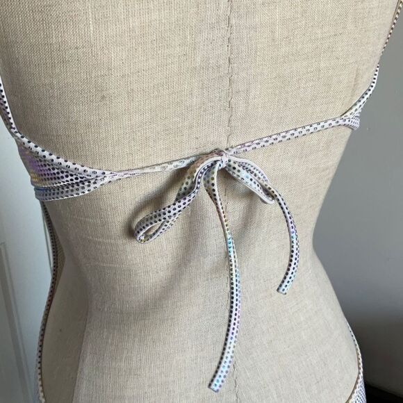 Holographic Mini Dress Tie Back, 80’s L.W. Sin-Sations body con sz s/m form fit - Picture 8 of 16